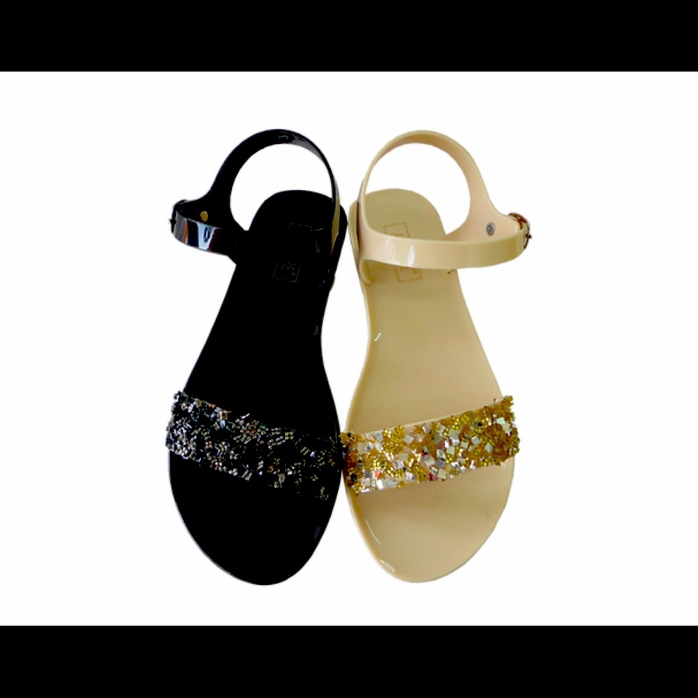 Beige & Black Diamond Strap Sandals
